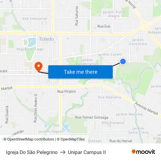 Igreja Do São Pelegrino to Unipar Campus II map