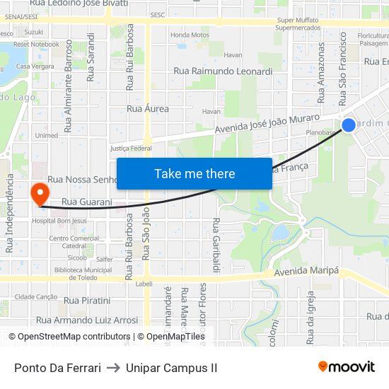 Ponto Da Ferrari to Unipar Campus II map