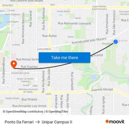 Ponto Da Ferrari to Unipar Campus II map