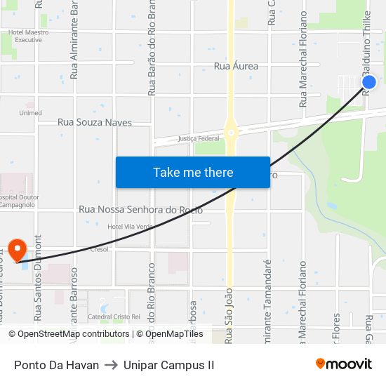 Ponto Da Havan to Unipar Campus II map