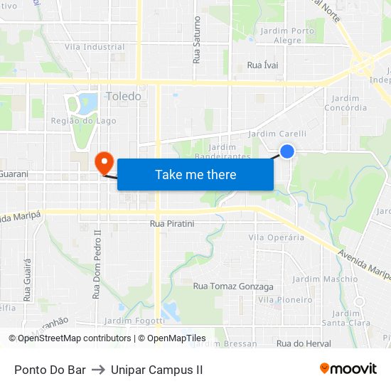 Ponto Do Bar to Unipar Campus II map