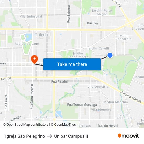 Igreja São Pelegrino to Unipar Campus II map