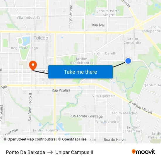 Ponto Da Baixada to Unipar Campus II map
