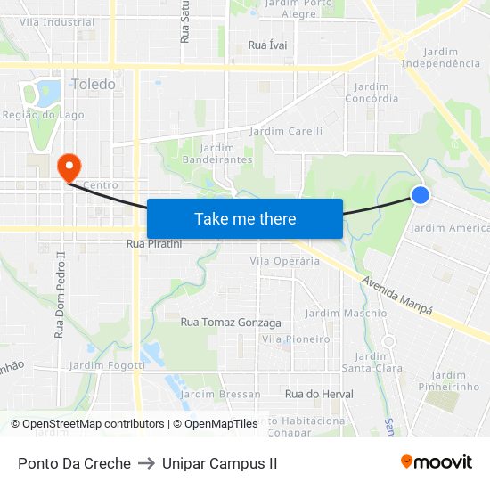 Ponto Da Creche to Unipar Campus II map