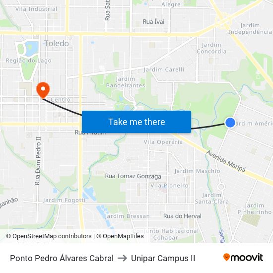 Ponto Pedro Álvares Cabral to Unipar Campus II map
