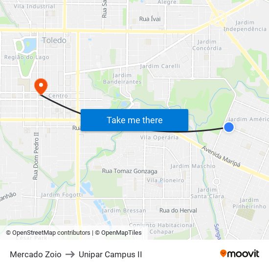 Mercado Zoio to Unipar Campus II map