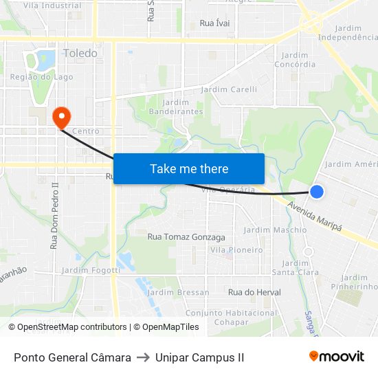 Ponto General Câmara to Unipar Campus II map