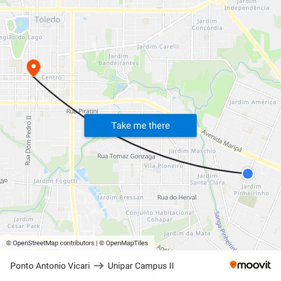 Ponto Antonio Vicari to Unipar Campus II map