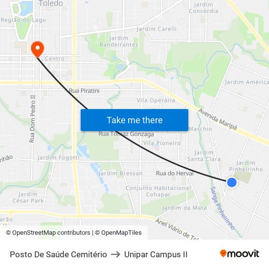 Posto De Saúde Cemitério to Unipar Campus II map