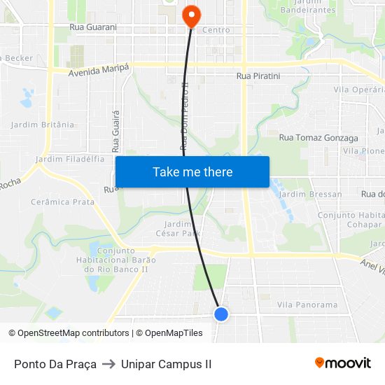 Ponto Da Praça to Unipar Campus II map