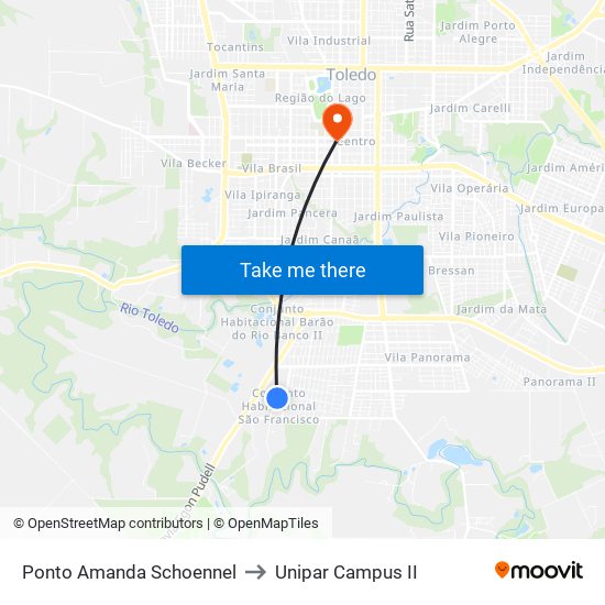 Ponto Amanda Schoennel to Unipar Campus II map