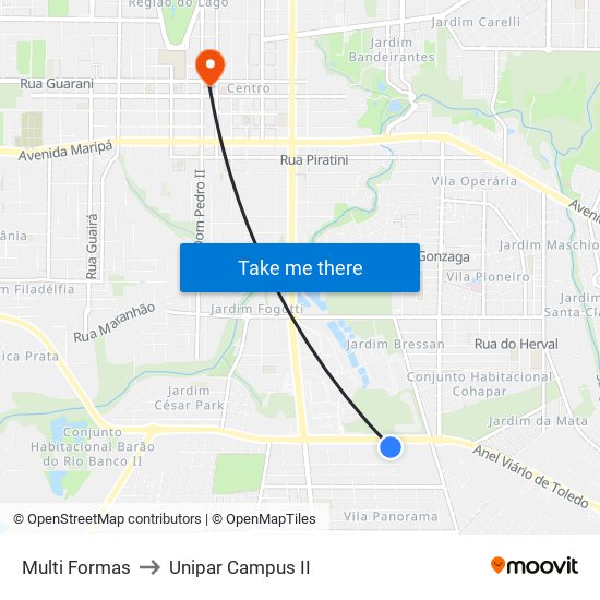 Multi Formas to Unipar Campus II map