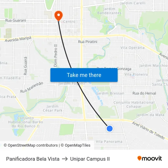 Panificadora Bela Vista to Unipar Campus II map