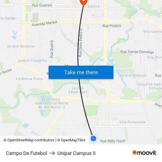 Campo De Futebol to Unipar Campus II map