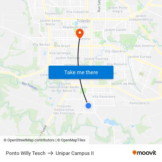 Ponto Willy Tesch to Unipar Campus II map