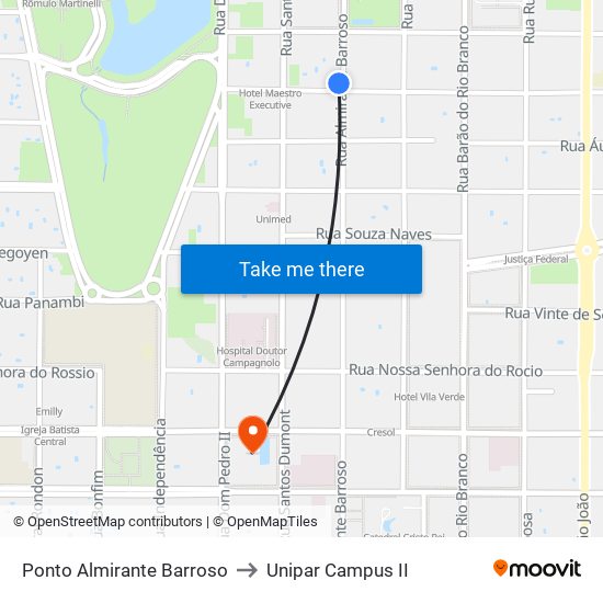 Ponto  Almirante Barroso to Unipar Campus II map