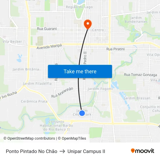 Ponto Pintado No Chão to Unipar Campus II map
