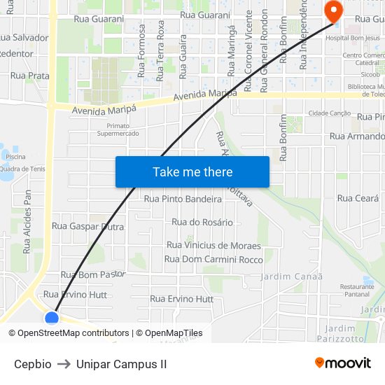 Cepbio to Unipar Campus II map