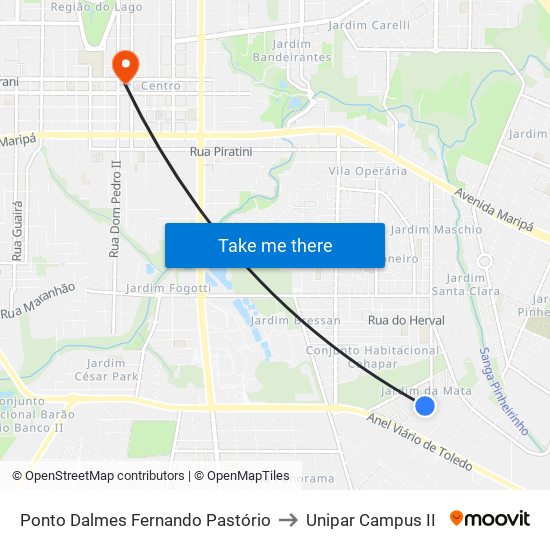 Ponto Dalmes Fernando Pastório to Unipar Campus II map