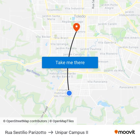Rua Sestílio Parizotto to Unipar Campus II map