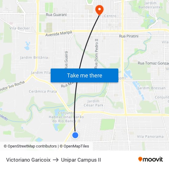 Victoriano Garicoix to Unipar Campus II map