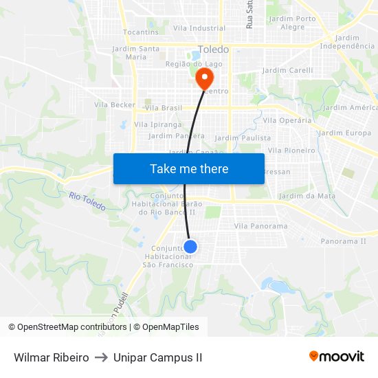 Wilmar Ribeiro to Unipar Campus II map