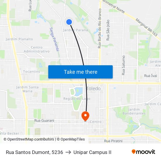 Rua Santos Dumont, 5236 to Unipar Campus II map