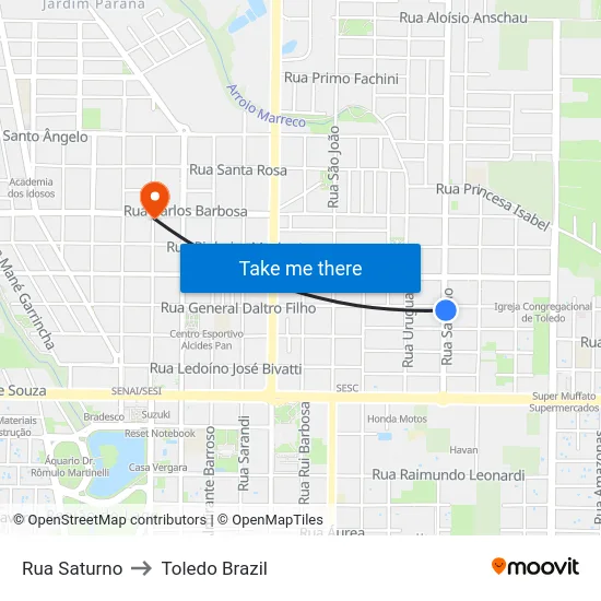 Rua Saturno to Toledo Brazil map