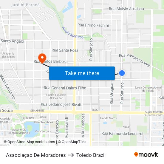 Associaçao De Moradores to Toledo Brazil map