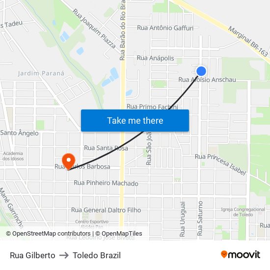 Rua Gilberto to Toledo Brazil map