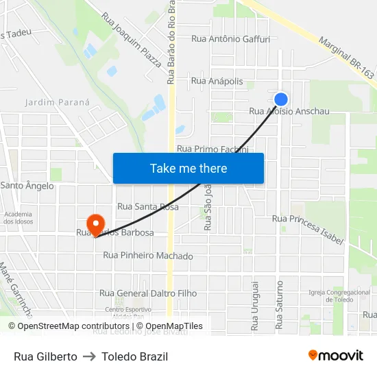 Rua Gilberto to Toledo Brazil map