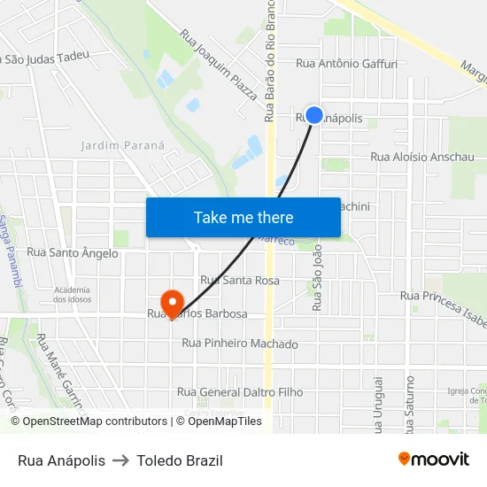 Rua Anápolis to Toledo Brazil map