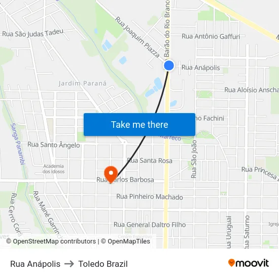 Rua Anápolis to Toledo Brazil map