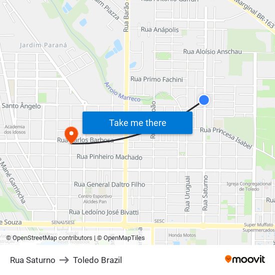 Rua Saturno to Toledo Brazil map