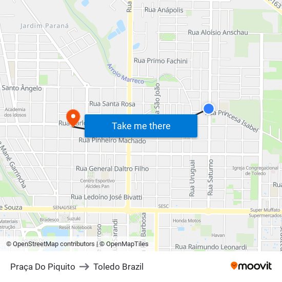 Praça Do Piquito to Toledo Brazil map
