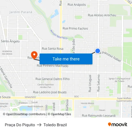 Praça Do Piquito to Toledo Brazil map