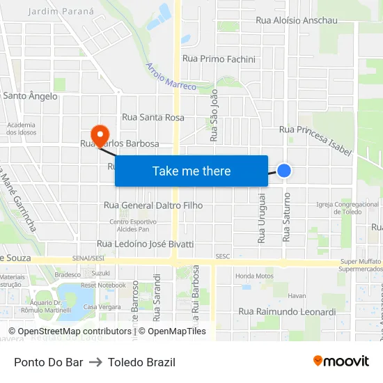 Ponto Do Bar to Toledo Brazil map