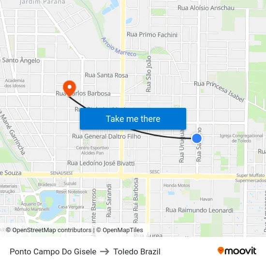 Ponto Campo Do Gisele to Toledo Brazil map