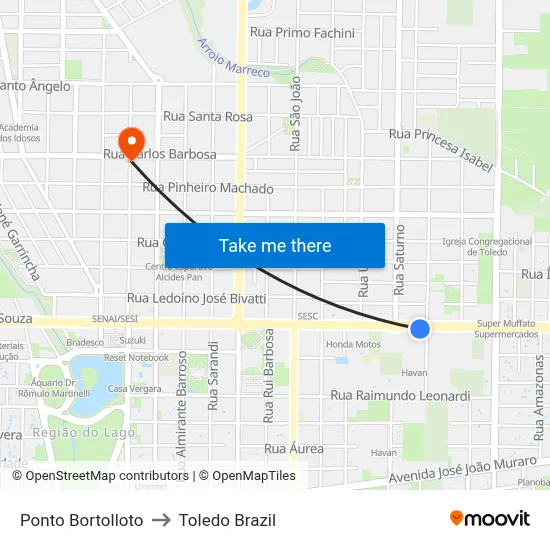 Ponto Bortolloto to Toledo Brazil map