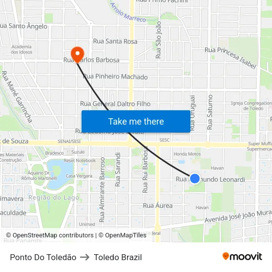 Ponto Do Toledão to Toledo Brazil map