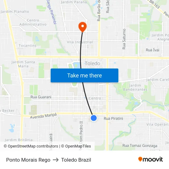 Ponto Morais Rego to Toledo Brazil map