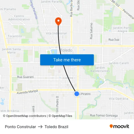 Ponto Constrular to Toledo Brazil map