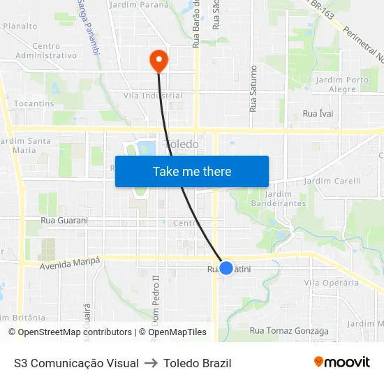 S3 Comunicação Visual to Toledo Brazil map