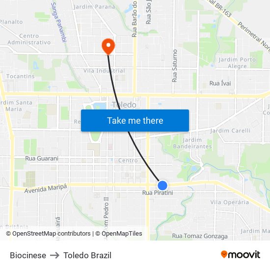 Biocinese to Toledo Brazil map