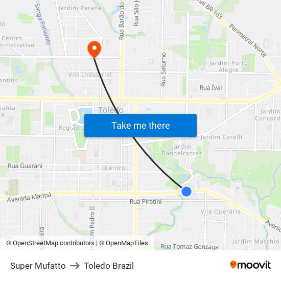 Super Mufatto to Toledo Brazil map