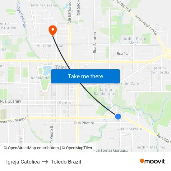 Igreja Católica to Toledo Brazil map