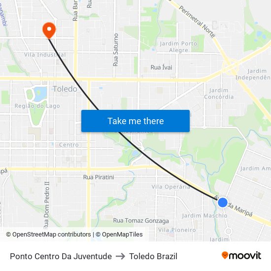 Ponto Centro Da Juventude to Toledo Brazil map