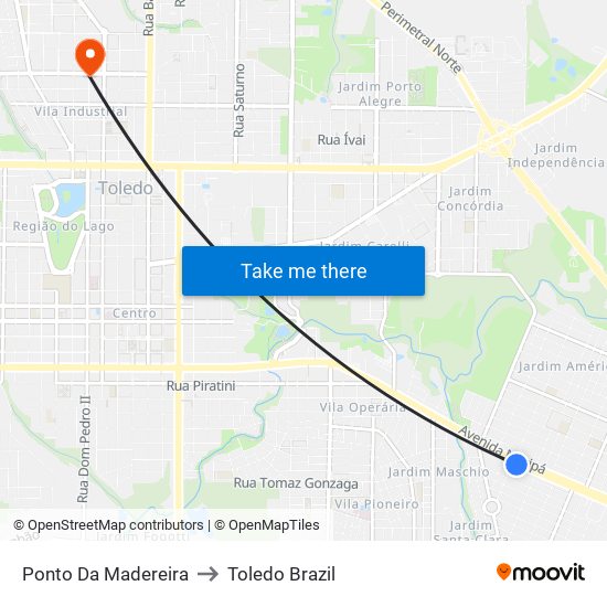 Ponto Da Madereira to Toledo Brazil map