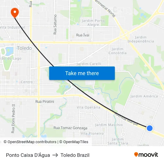 Ponto Caixa D'Água to Toledo Brazil map