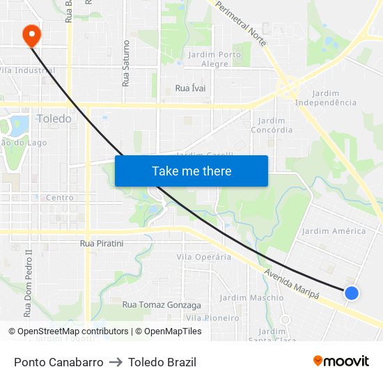 Ponto Canabarro to Toledo Brazil map